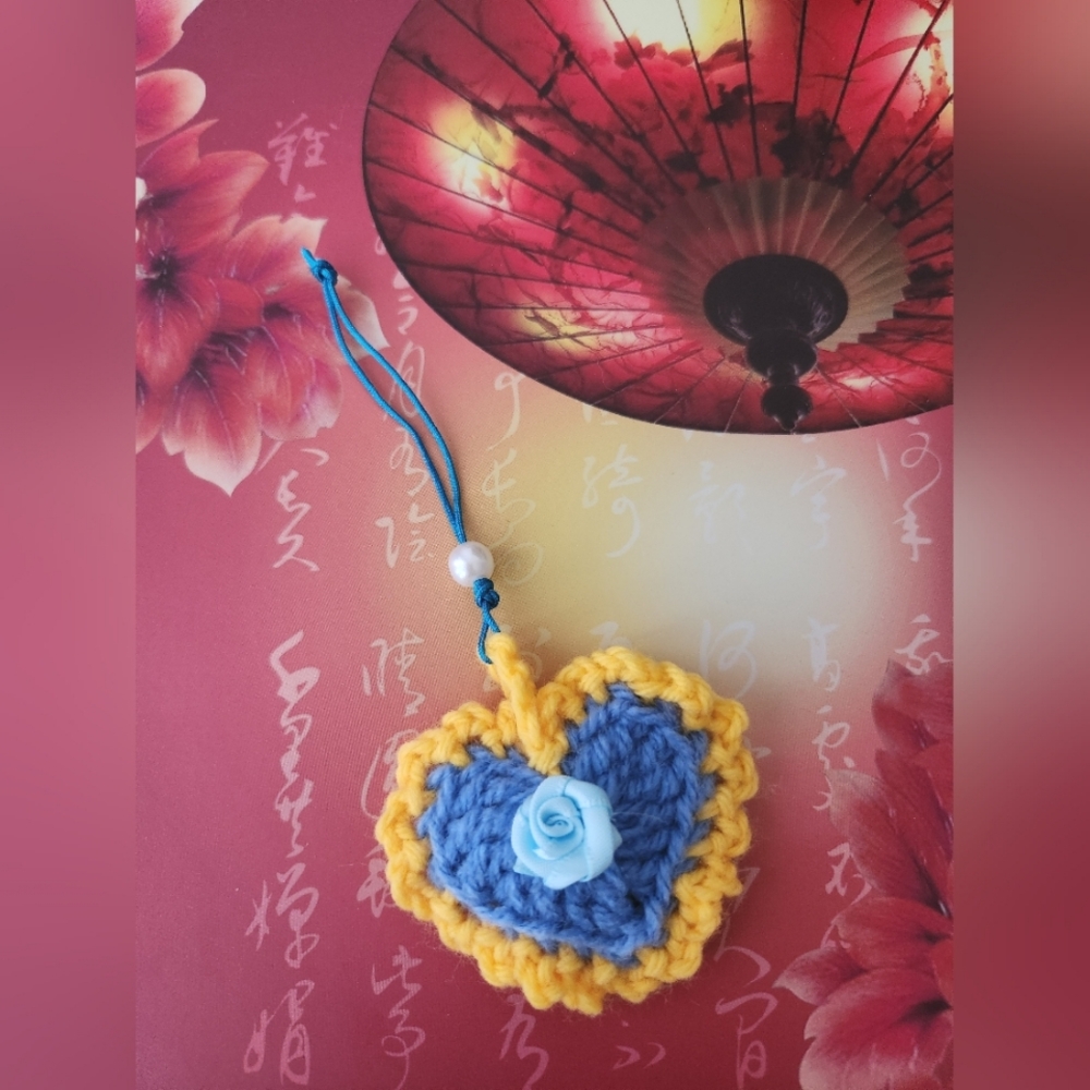 2/$20 Handmade Crochet Heart and Rose Keychain / Pocket Hug
